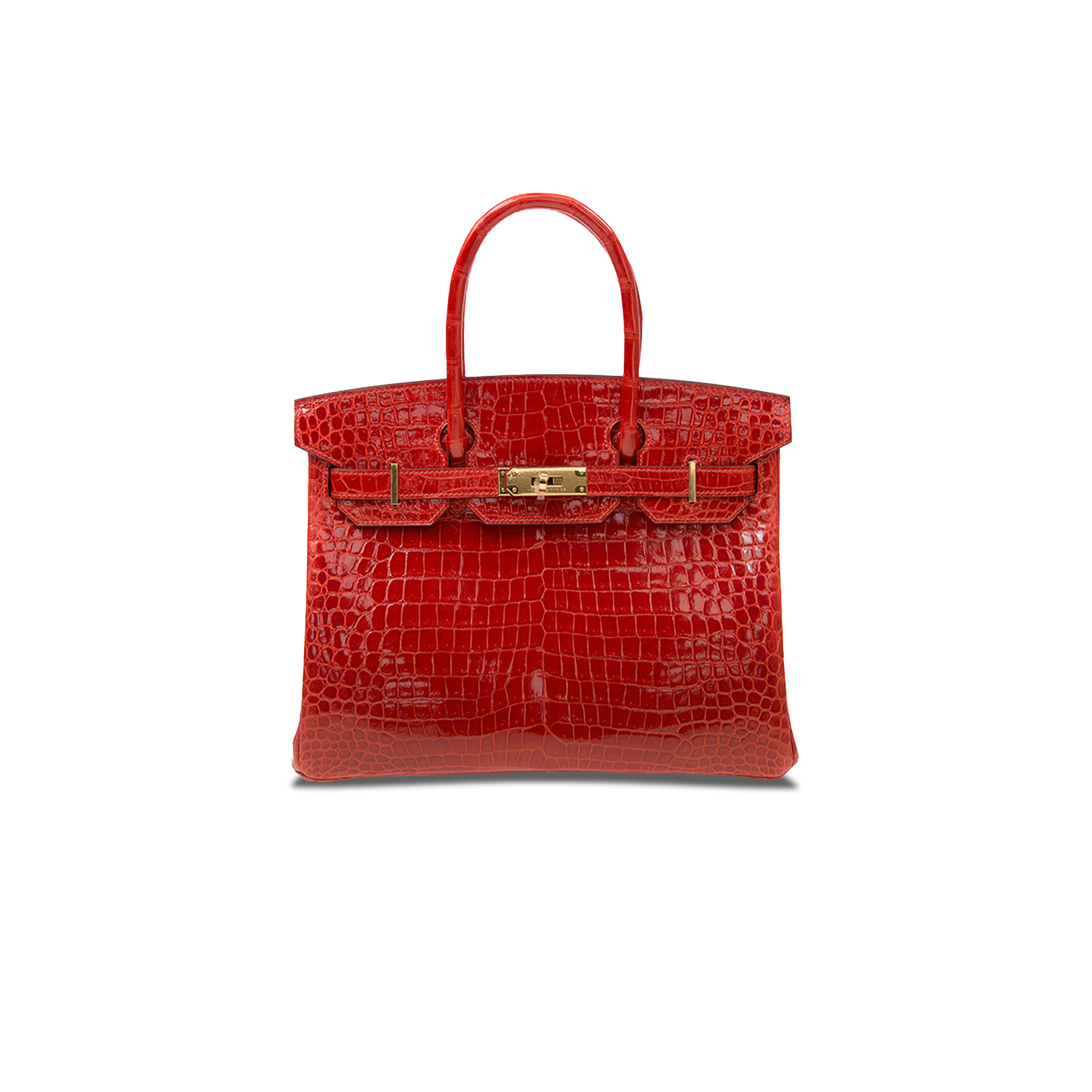 HERMÈS MASTER BIRKIN 25 CROCODILE LEATHER GLOSSY FLAG RED GOLD BUCKLE H041354CK6U (25*20*13cm)